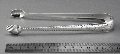 Irish Georgian Silver Bright Cut Sugar Tongs